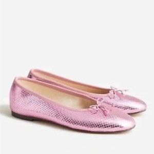 Ballet Flats in Snake-Embossed Leather: Pink, Size 8